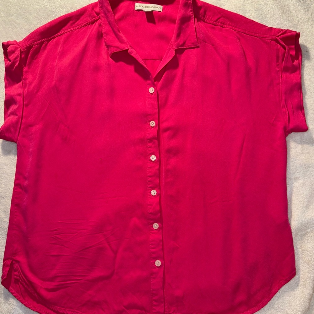 Boxy Pink Short Sleeve Notched Collar Shirt